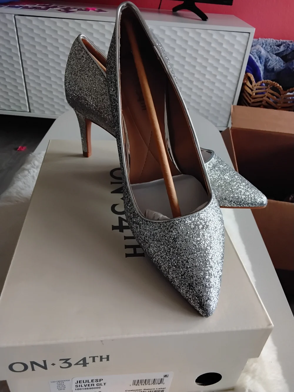 ON 34th Silver Glitter Pointed-Toe Pumps — Women's